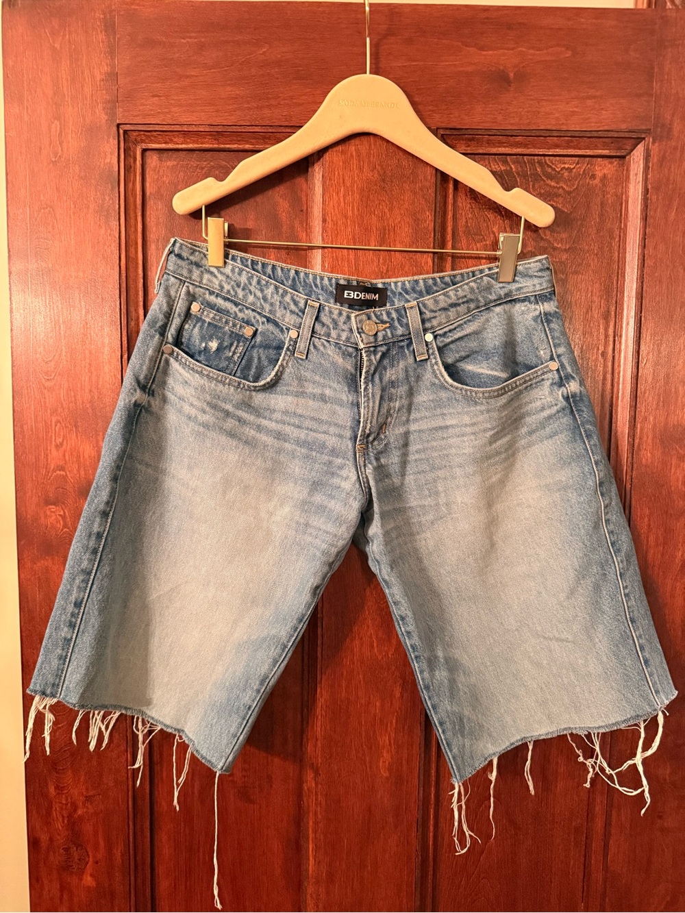 EB Denim Light Blue Distressed Denim Shorts